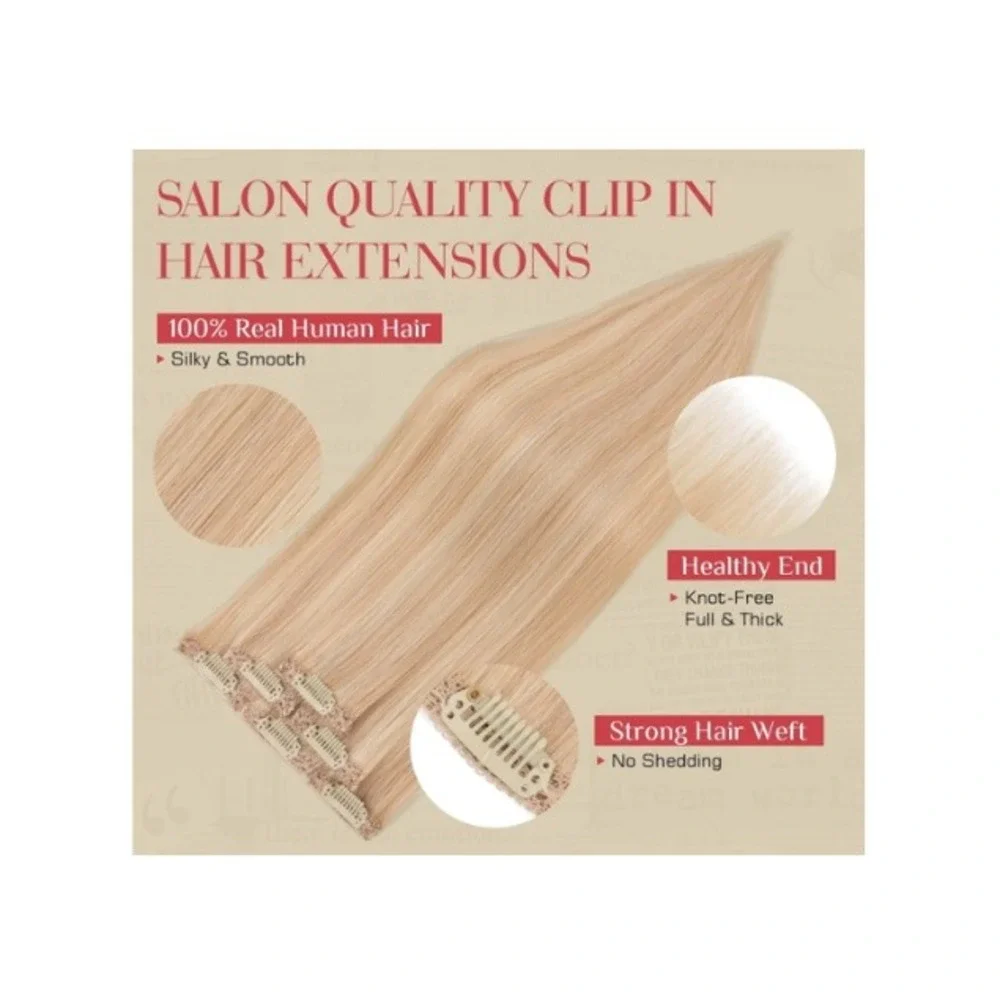 Rich Choices 16 Inch Remy Human Hair Clip In Extensions 6 Pcs Champagne Blonde